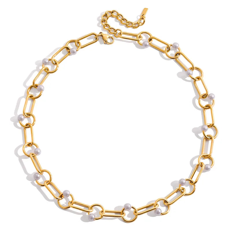 Pearls 304 Stainless Steel Chain And 18K Gold Plated PVD Necklace
