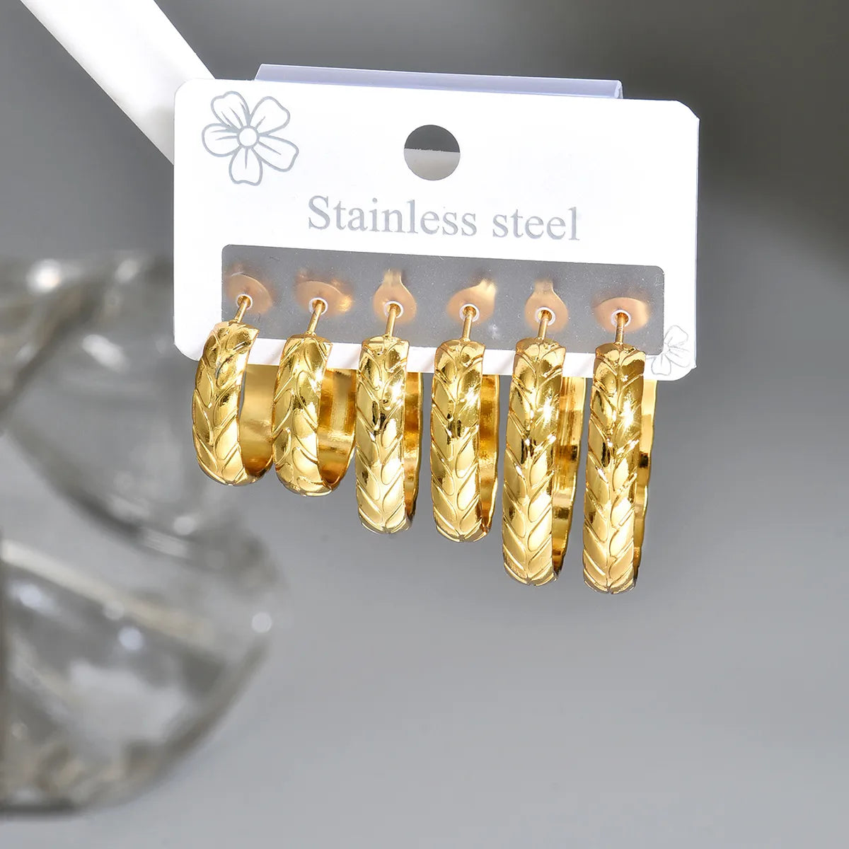 Patterned 18K Gold Plated 304 Stainless Steel Hoops