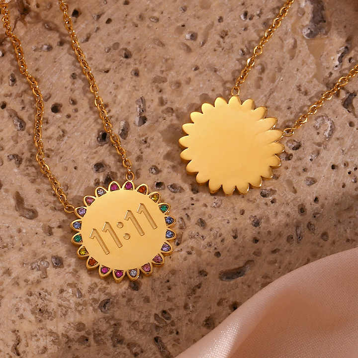 11:11 Pendant 304 Stainless Steel Rhinestones 18K Gold Plated Necklace