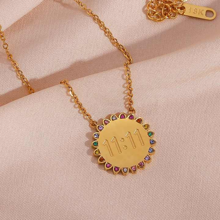 11:11 Pendant 304 Stainless Steel Rhinestones 18K Gold Plated Necklace