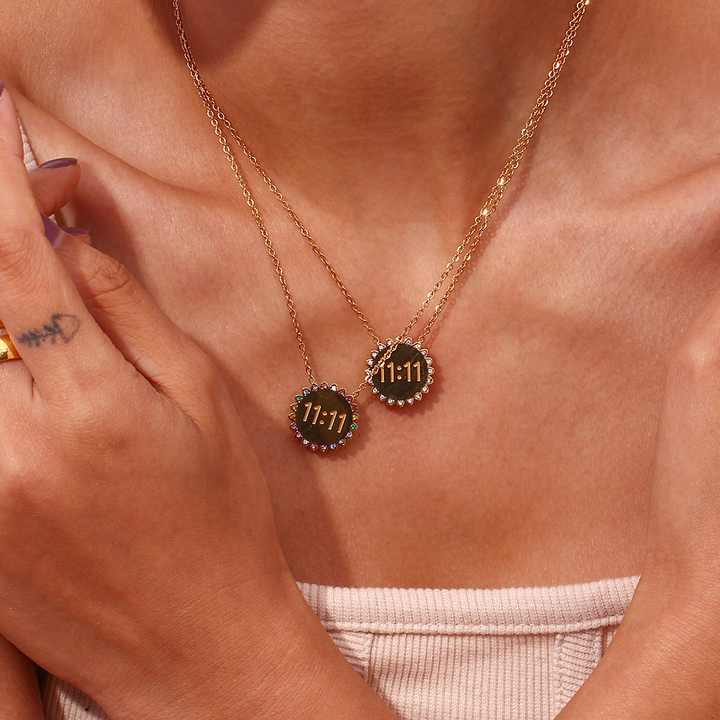 11:11 Pendant 304 Stainless Steel Rhinestones 18K Gold Plated Necklace