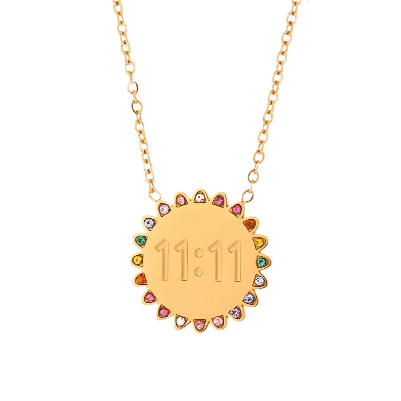 11:11 Pendant 304 Stainless Steel Rhinestones 18K Gold Plated Necklace