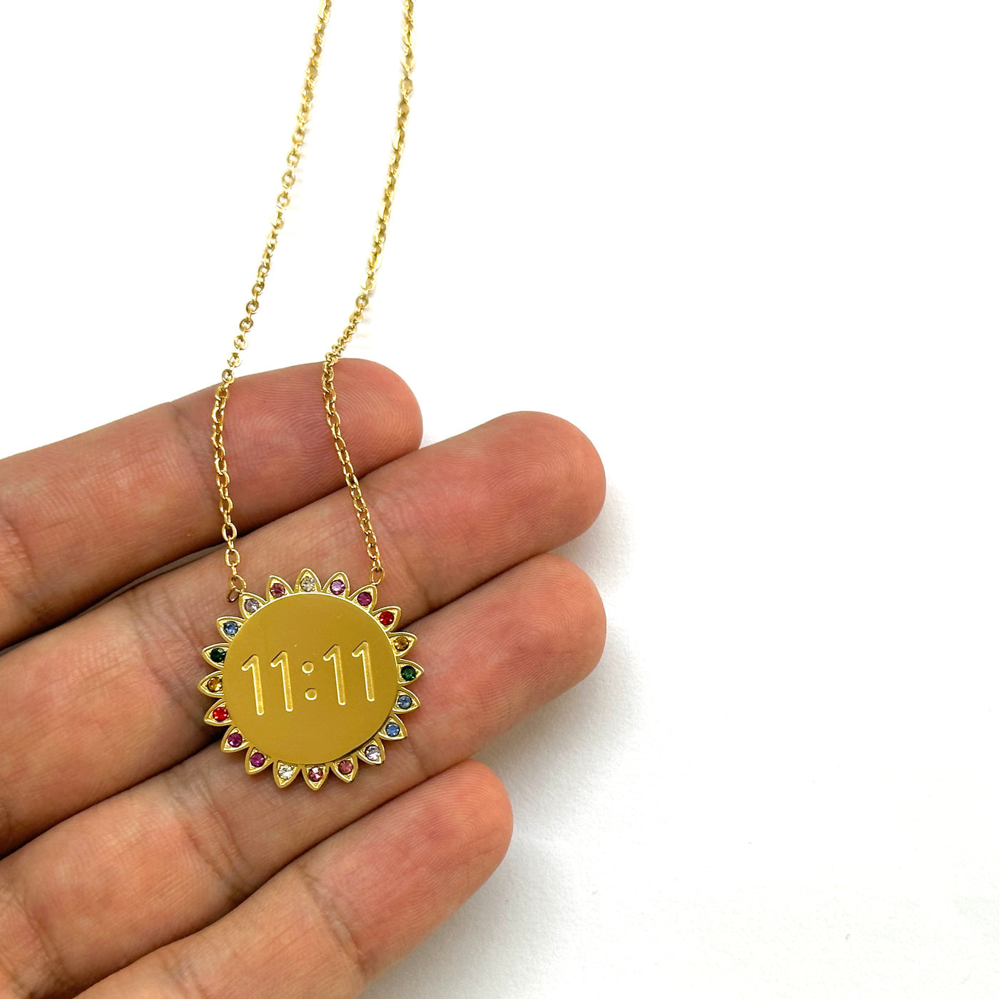11:11 Pendant 304 Stainless Steel Rhinestones 18K Gold Plated Necklace