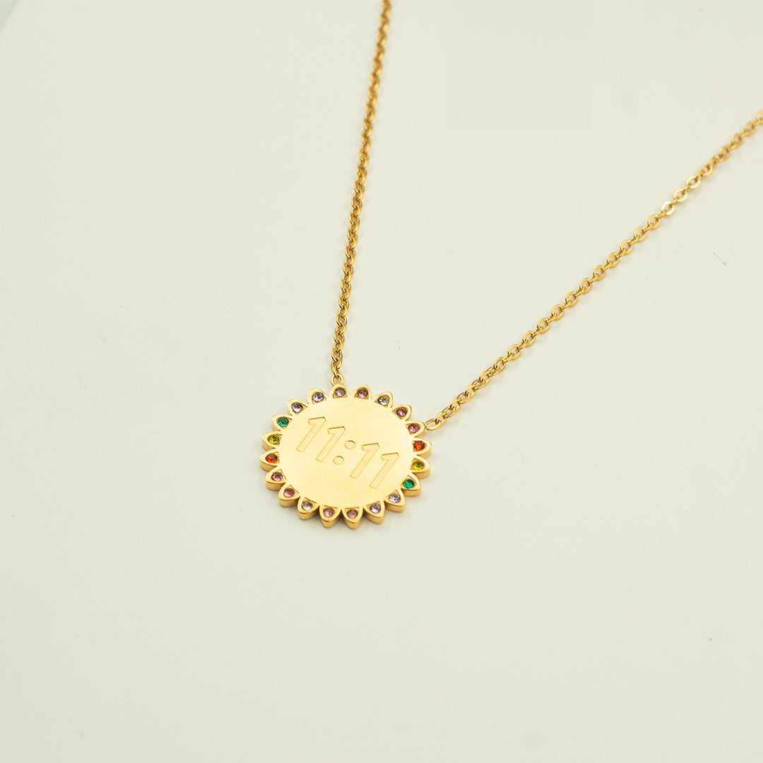 11:11 Pendant 304 Stainless Steel Rhinestones 18K Gold Plated Necklace