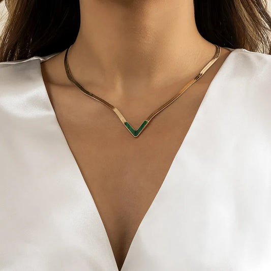 Classic Style V Shape Titanium Steel Plating 18k Gold Plated Necklace