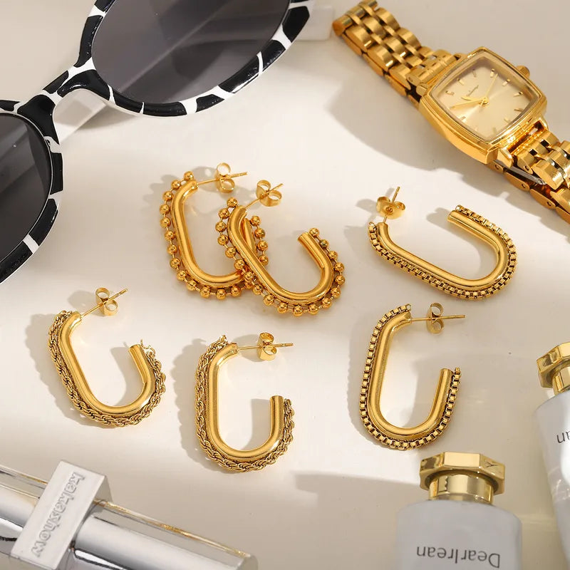 C Shape Plating 304 Stainless Steel 18K Gold Plated Ear Stud