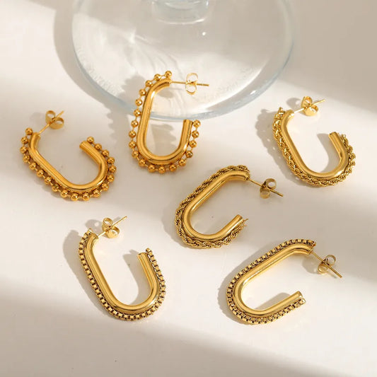 C Shape Plating 304 Stainless Steel 18K Gold Plated Ear Stud