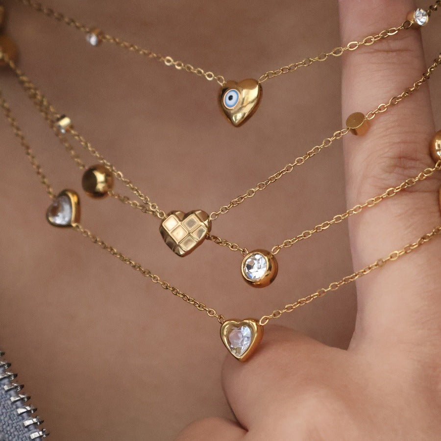 Vintage Style Round Diamond 304 Stainless Steel Zircon 18K Gold Plated Necklace