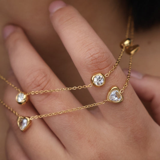 Vintage Style Round Diamond 304 Stainless Steel Zircon 18K Gold Plated Necklace