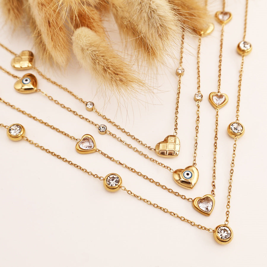 Vintage Style Round Diamond 304 Stainless Steel Zircon 18K Gold Plated Necklace