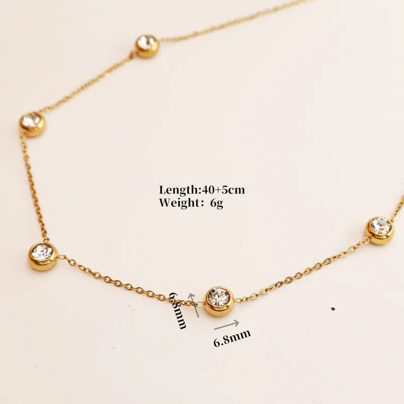 Vintage Style Round Diamond 304 Stainless Steel Zircon 18K Gold Plated Necklace