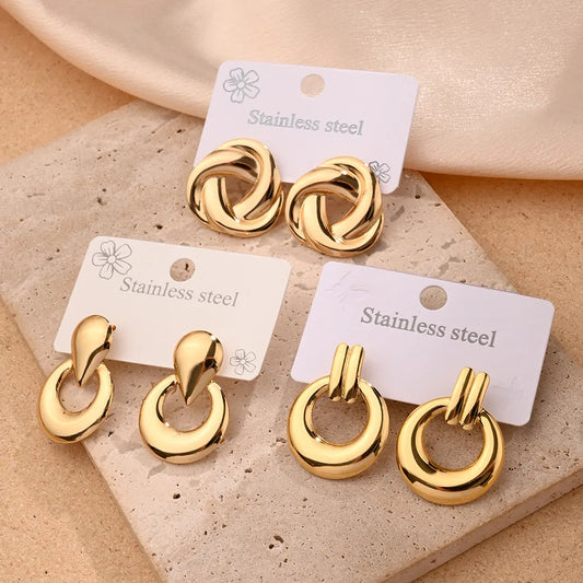 Modern Style 201 Stainless Steel 18K Gold Plated Earrings