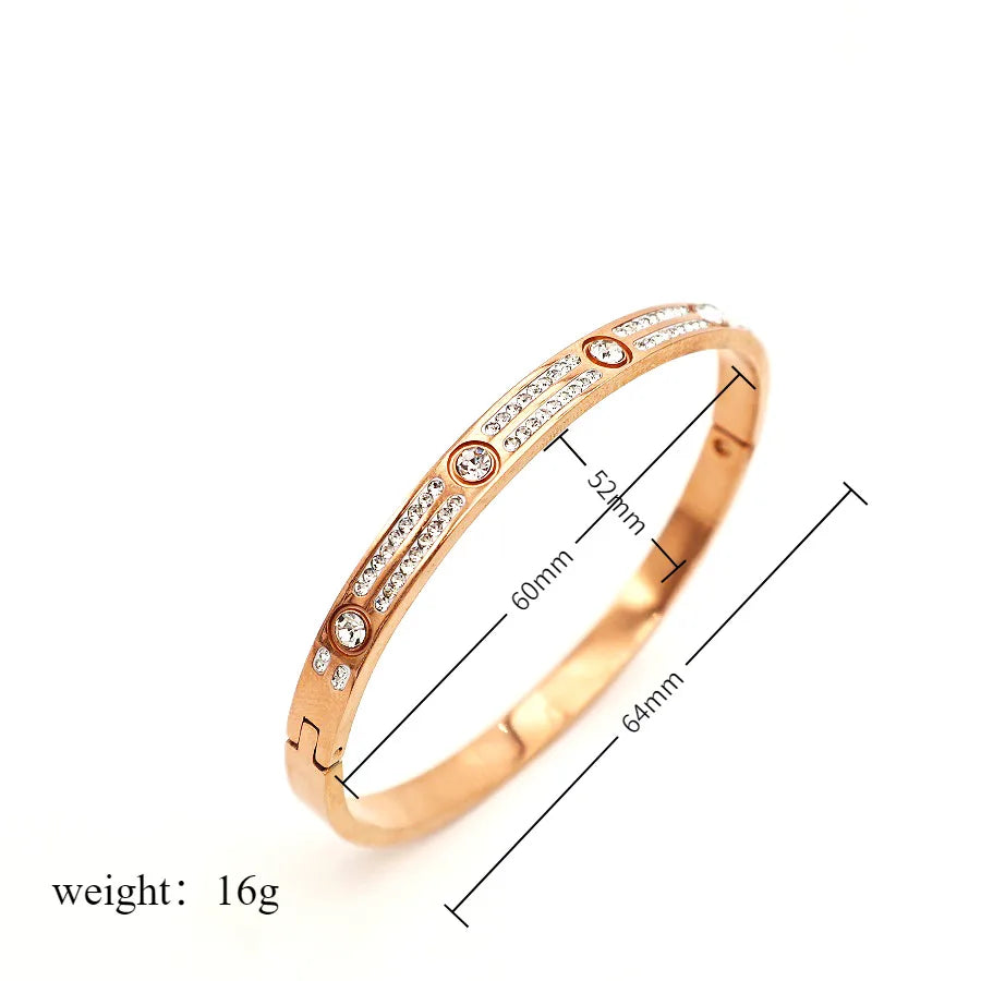 Retro Classic Style Geometric 304 Stainless Steel 18K Gold Plated Diamond Bangle
