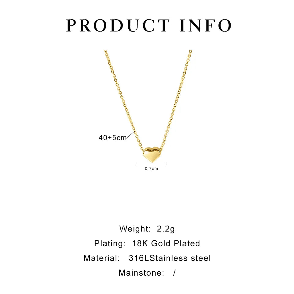 Heart Shape 316L Stainless Steel 18K Gold Plated 3D Pendant Necklace