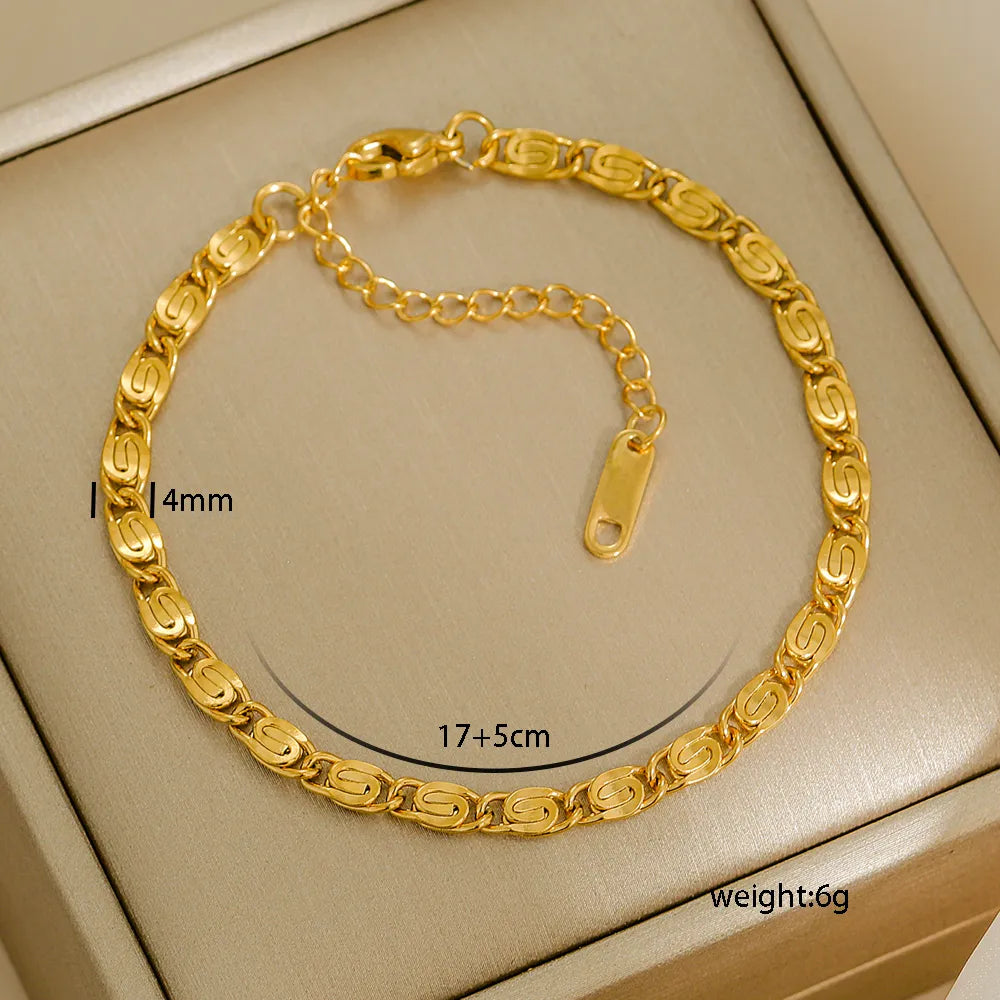 304 Stainless Steel 18K Gold Plated Cuban Link Figaro Bracelet