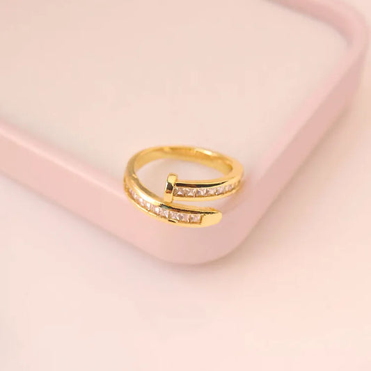 Pretty Nail Diamond 18K Gold Plated and 304 Stainless Steel Ring