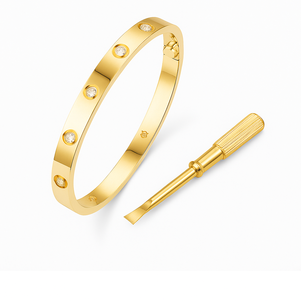 Golden Cartier 16mm Titanium Steel 18K Gold Plated Zircon Bangle