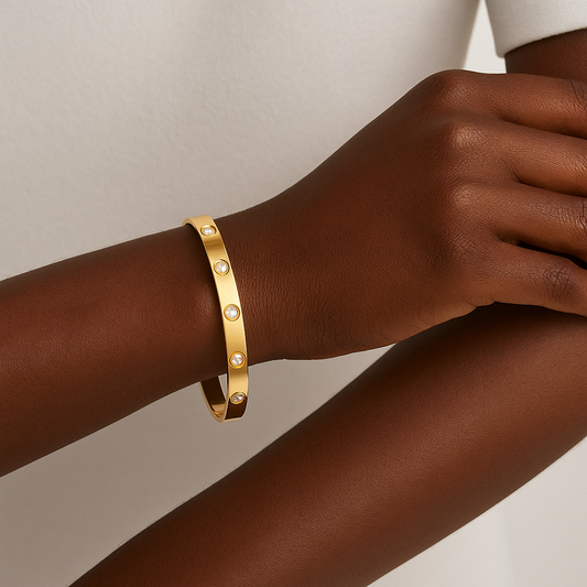 Golden Cartier 16mm Titanium Steel 18K Gold Plated Zircon Bangle