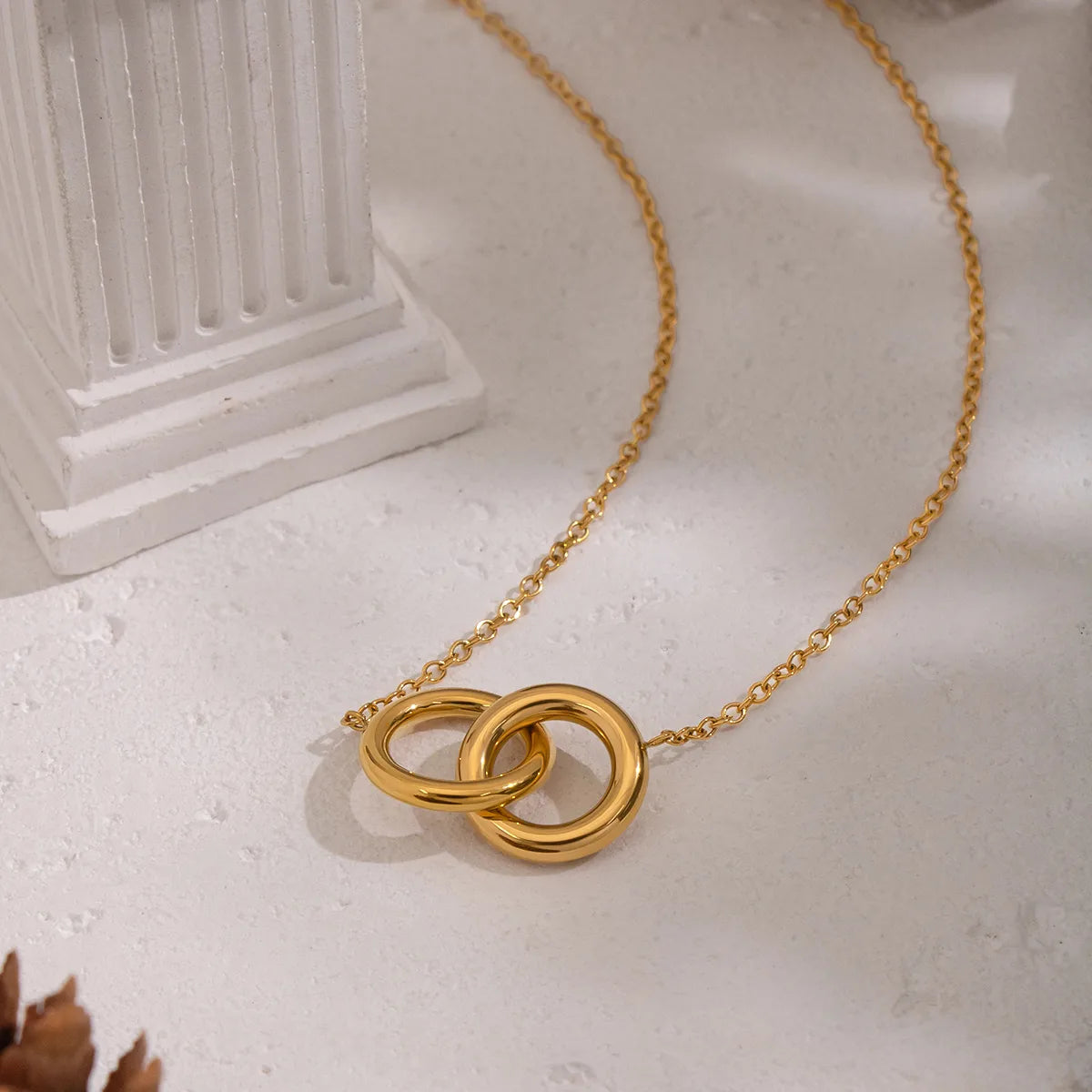 Circle Interlocking 18K Real Gold Plated 201 Stainless Steel Waterproof  Necklace