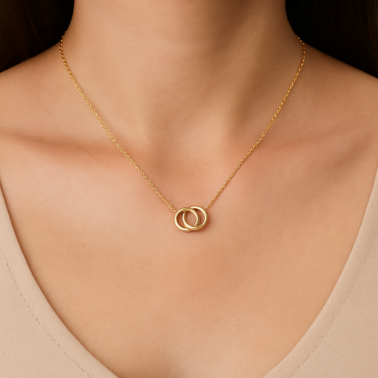 Circle Interlocking 18K Real Gold Plated 201 Stainless Steel Waterproof  Necklace