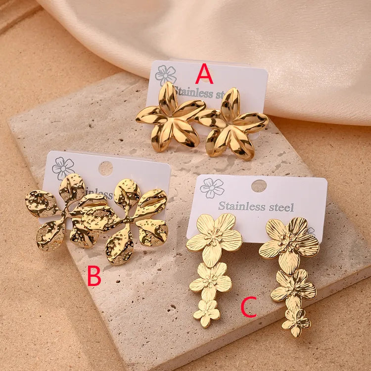 Flower Polishing Plating 201 Stainless Steel 18K Gold Plated Earring