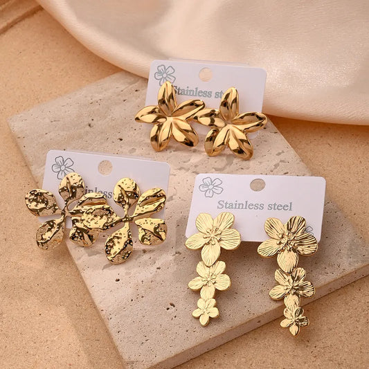 Flower Polishing Plating 201 Stainless Steel 18K Gold Plated Earring