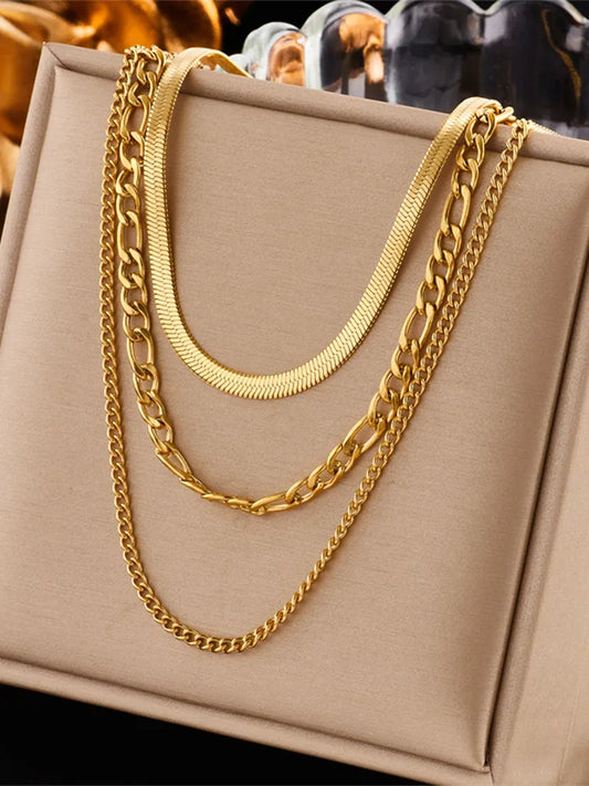 Simple 18K Gold Plated 304 Stainless Steel Layered Necklace