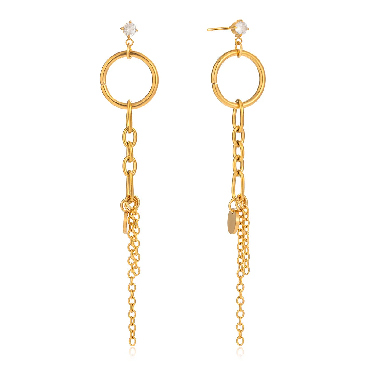 Modern Minimalist 18K Gold Plated Stainless Steel Zirconia White Tassel Earrings