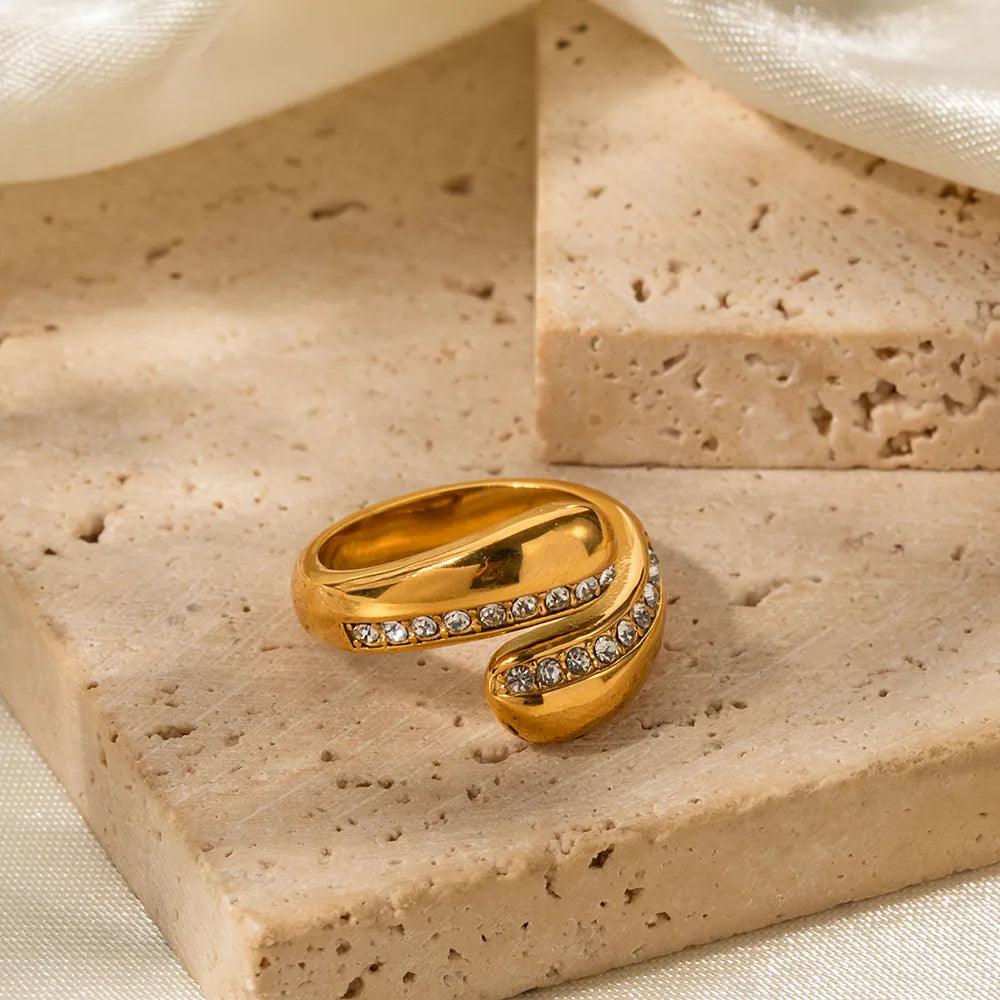 Water Droplets 316 Stainless Steel Commute Waterproof Non Tarnish Ring