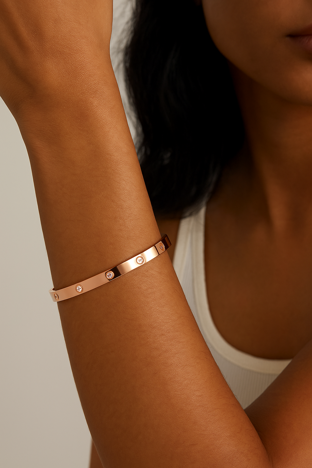 Rose Gold Cartier  Titanium Steel 18K Gold Plated Zircon Bangle