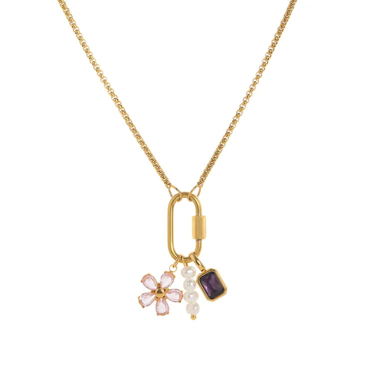 Flower Pearl 201 Stainless Steel 18K Gold Plated Necklace