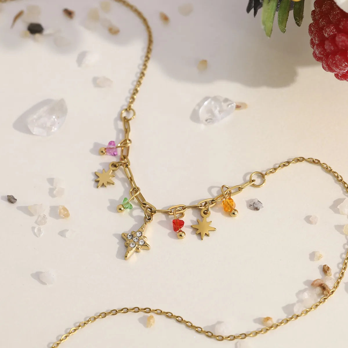 Eight-Pointed Star Design Collarbone 18K Gold Titanium Steel Necklace