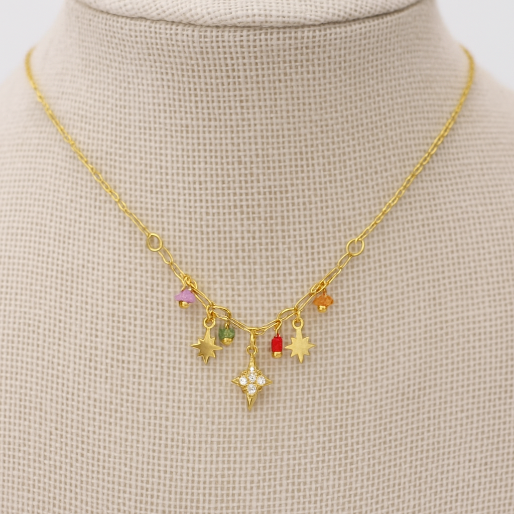 Eight-Pointed Star Design Collarbone 18K Gold Titanium Steel Necklace