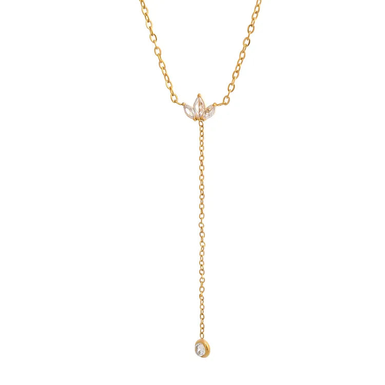 Petal Tassel 201 Stainless Steel 18K Gold Plated Zircon Circle Necklace