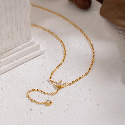 Petal Tassel 201 Stainless Steel 18K Gold Plated Zircon Circle Necklace