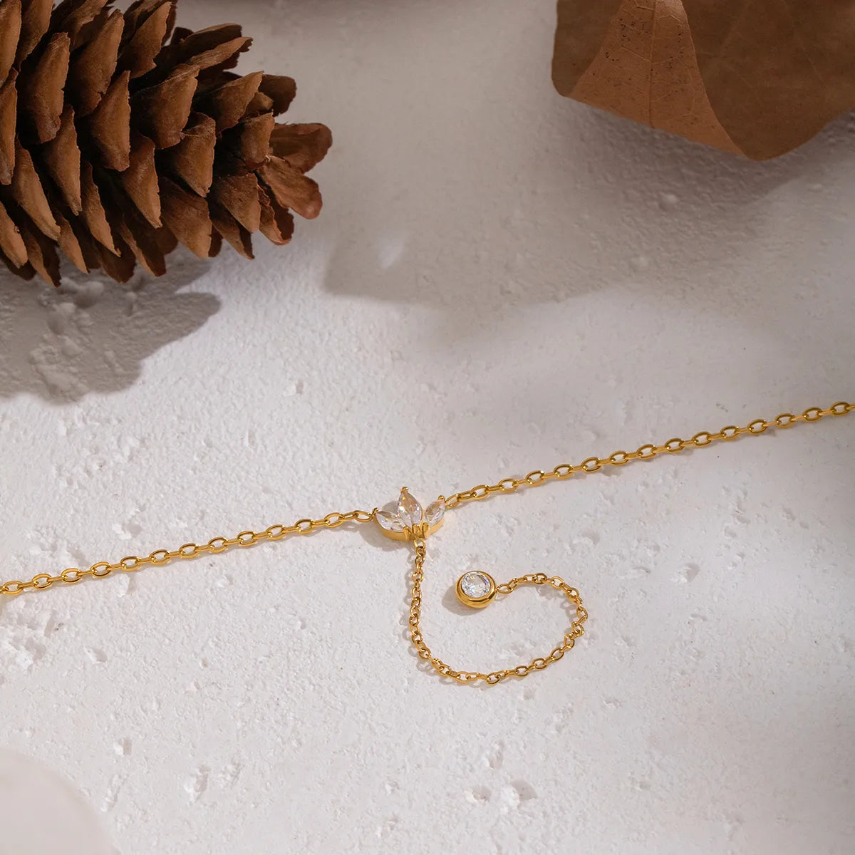 Petal Tassel 201 Stainless Steel 18K Gold Plated Zircon Circle Necklace