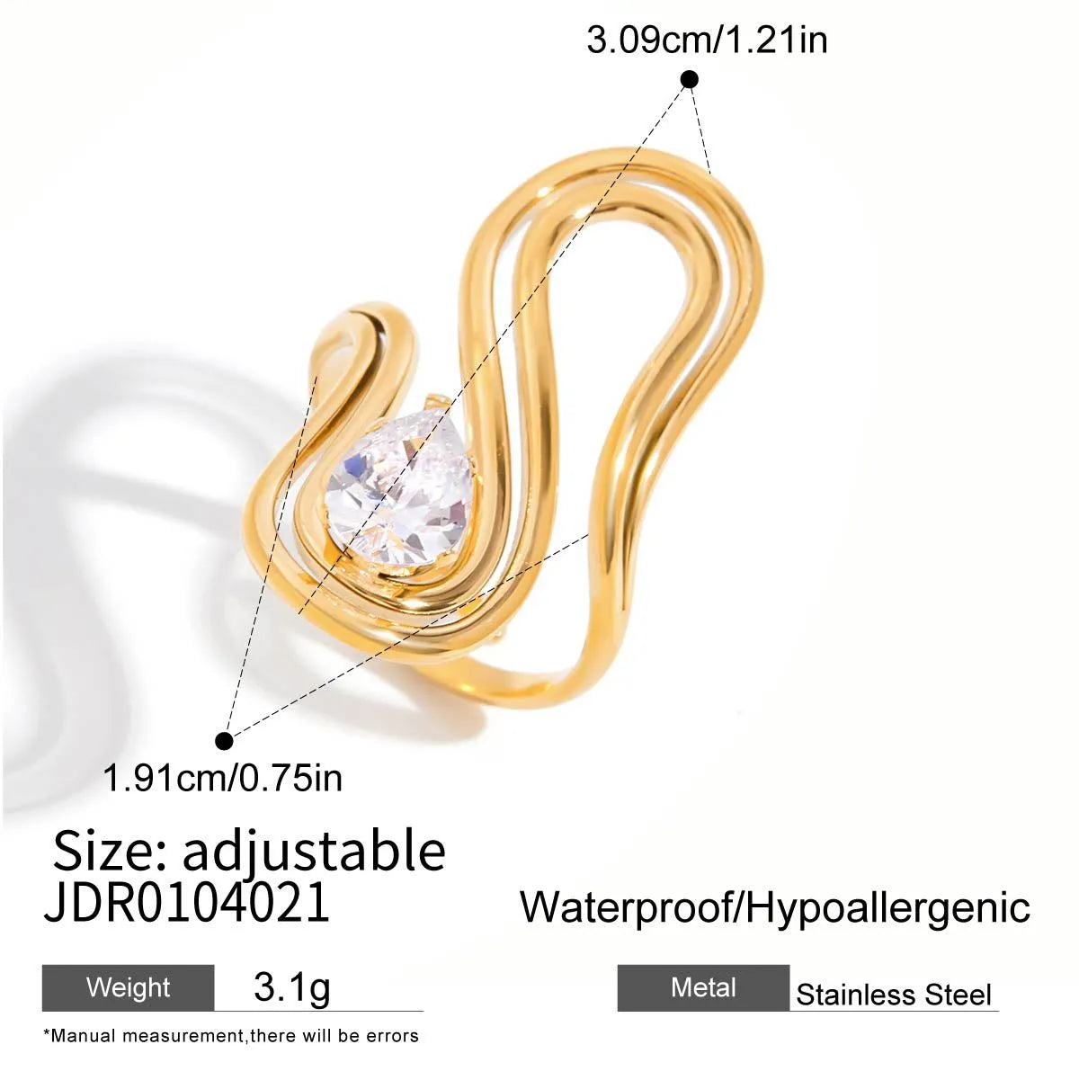 Classical Romantic 18K Gold Plated 316 Stainless Steel Non Tarnish Ring