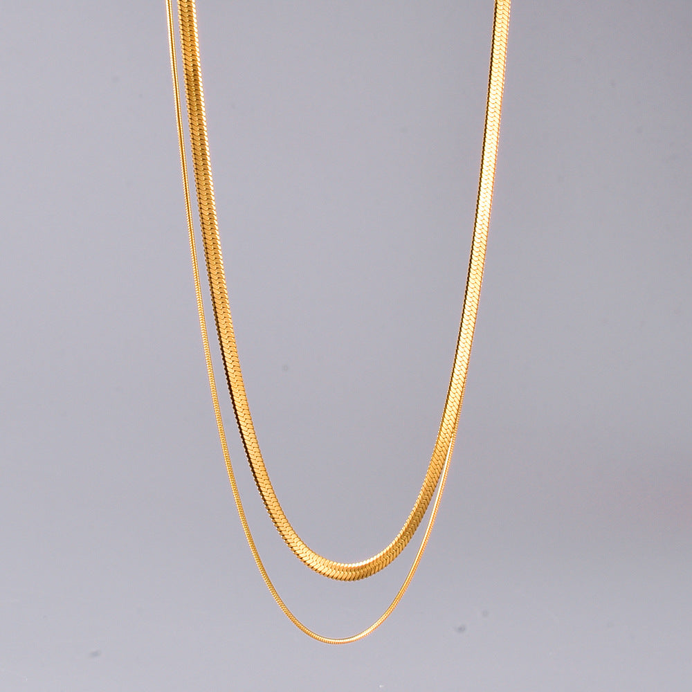 Two Layered 18K Gold Plated 304 Stainless Steel Titanium Steel Necklace