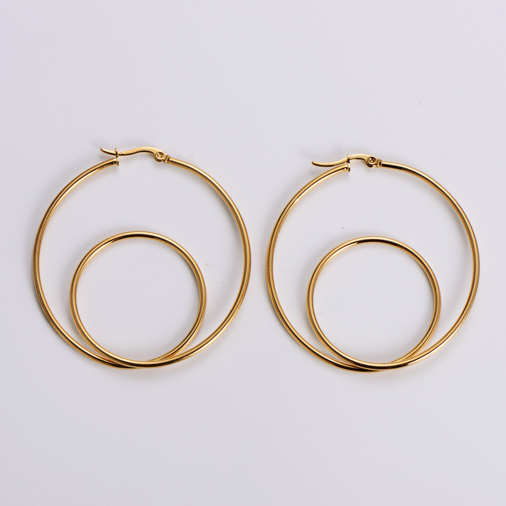 Hoop In Hoop 18K Gold Plated Geometric Stainless Steel Earrings