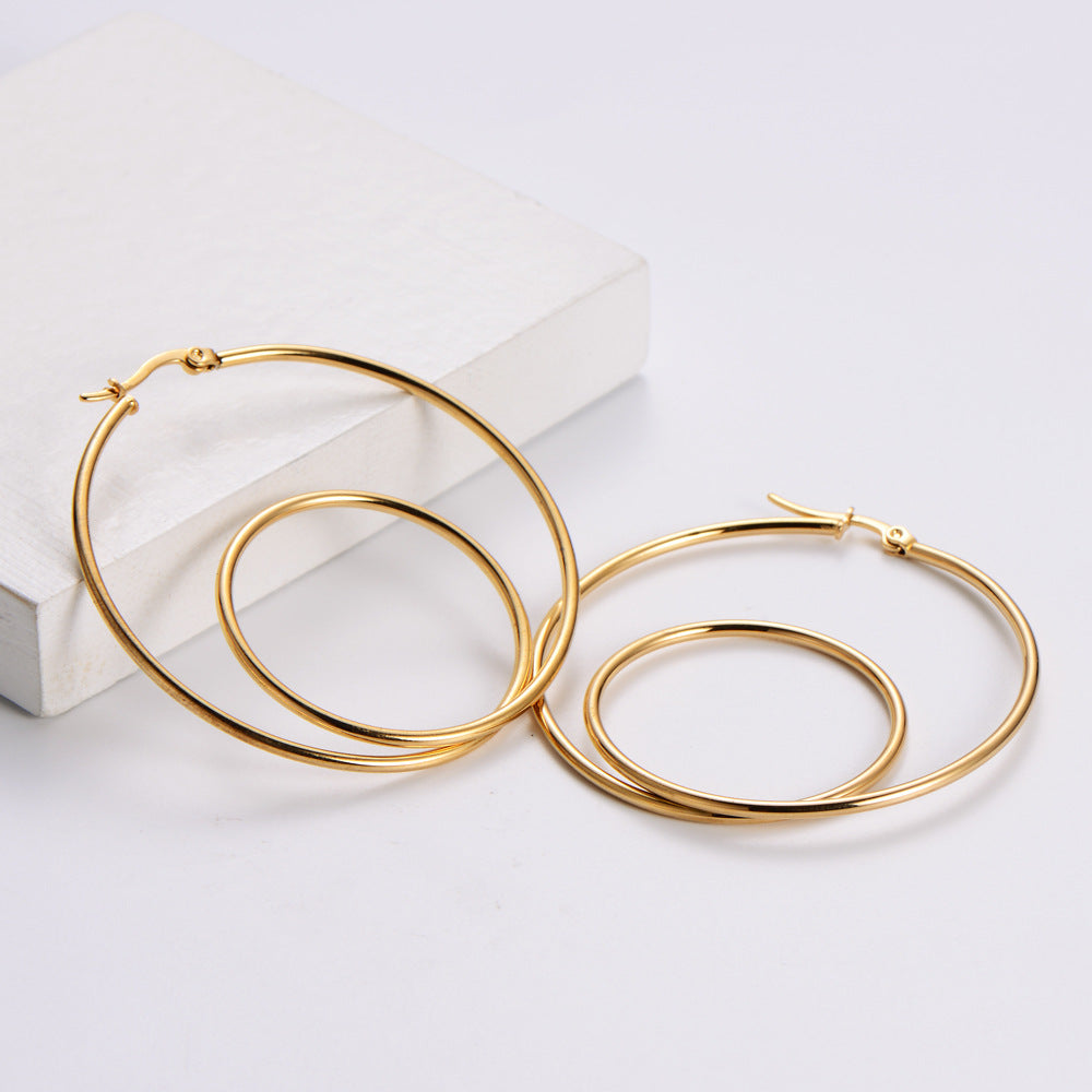 Hoop In Hoop 18K Gold Plated Geometric Stainless Steel Earrings