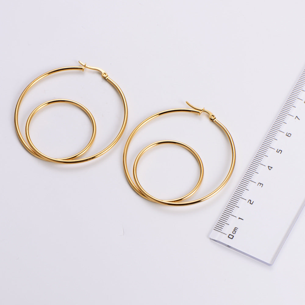 Hoop In Hoop 18K Gold Plated Geometric Stainless Steel Earrings