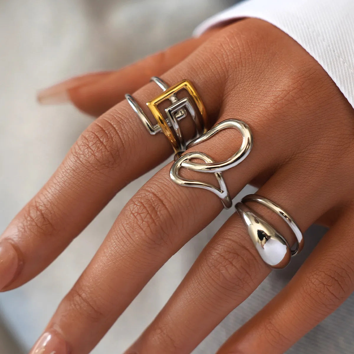 Multicolor Corner Loop Simple Style Geometric 304 Stainless Steel 18K Gold Plated Geometric Open Ring