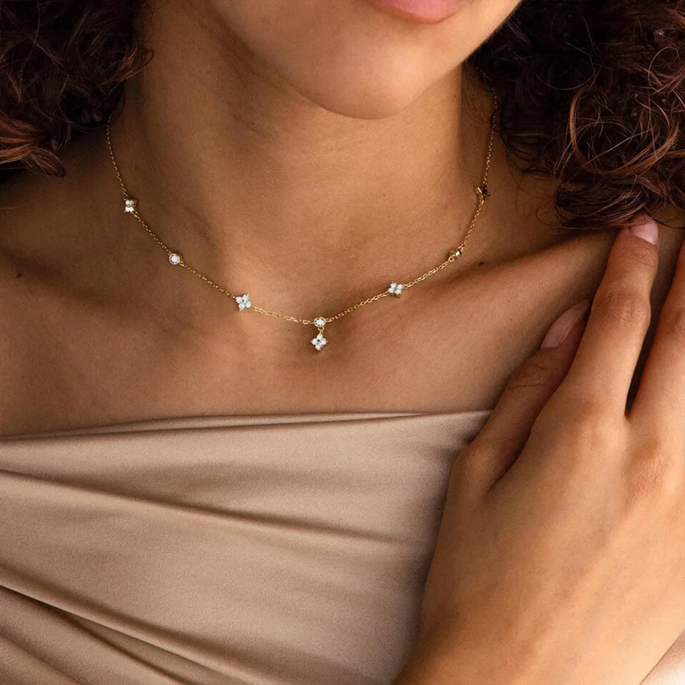 Four-leaf Clover Starry 18K Gold Plated 304 Stainless Steel Necklace