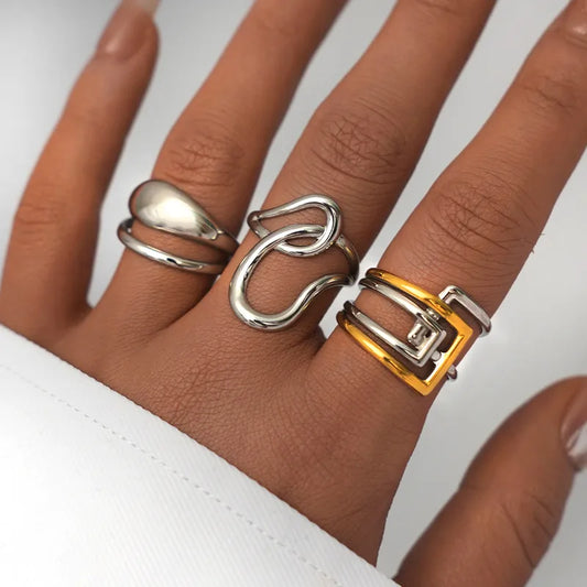 Multicolor Corner Loop Simple Style Geometric 304 Stainless Steel 18K Gold Plated Geometric Open Ring