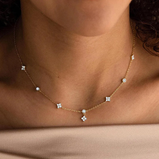 Four-leaf Clover Starry 18K Gold Plated 304 Stainless Steel Necklace