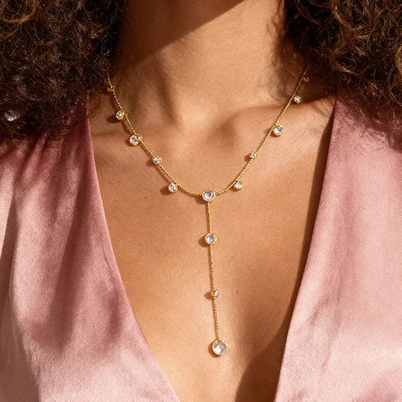 Elegant Diamond Heart 18K Gold Plated Y-Chain