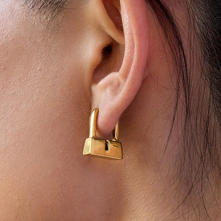 Locked N Ready 18K Gold Plated and 304 Stainless Steel Earring