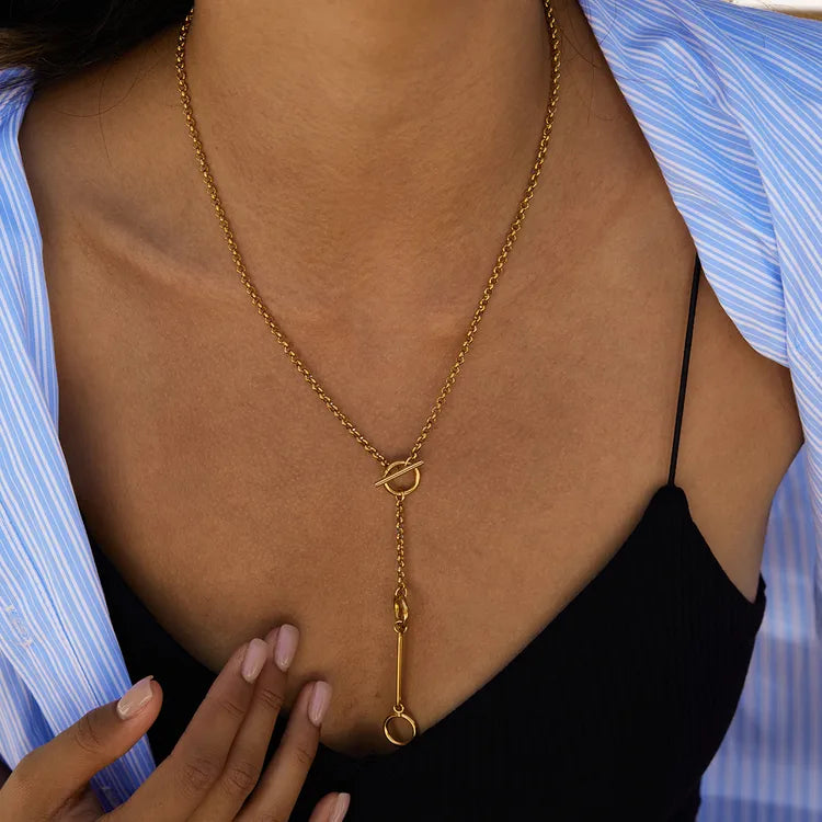 Y Buckle 18K Gold Plated Stainless Steel Necklace