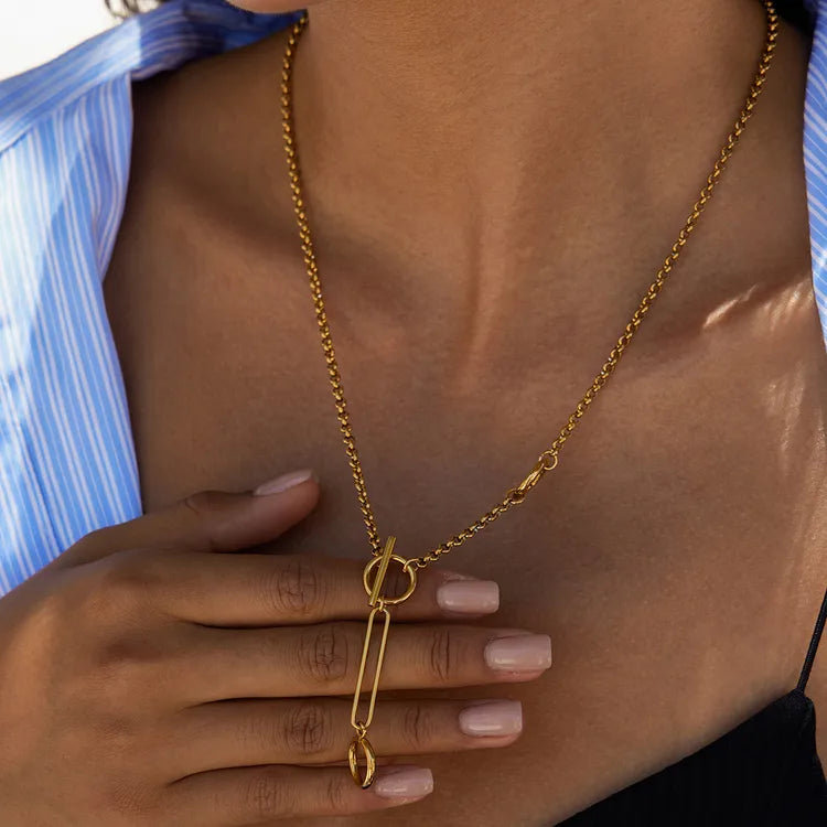 Y Buckle 18K Gold Plated Stainless Steel Necklace