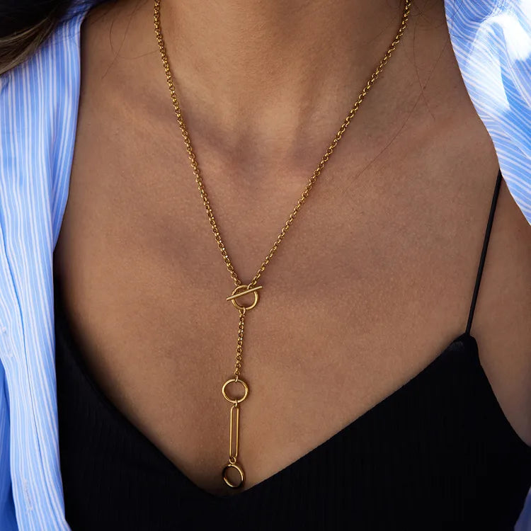 Y Buckle 18K Gold Plated Stainless Steel Necklace